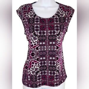 TanJay Purple Abstract Floral Top Petite Large